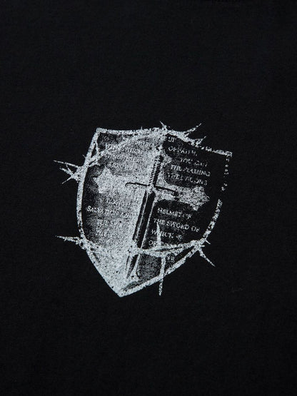 Heavy Cotton Washed Cross Shield Print T-shirt 