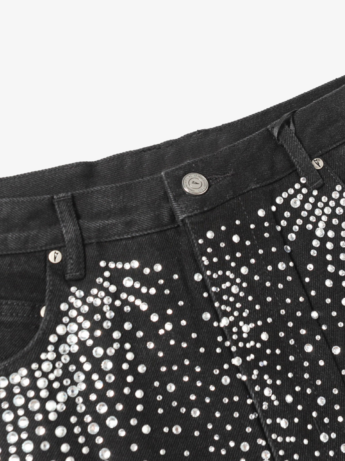 Retro Washed Rhinestone Raw Edge Denim Shorts - 2419 