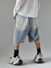 Distressed Rhinestone Denim Jorts - 2454 