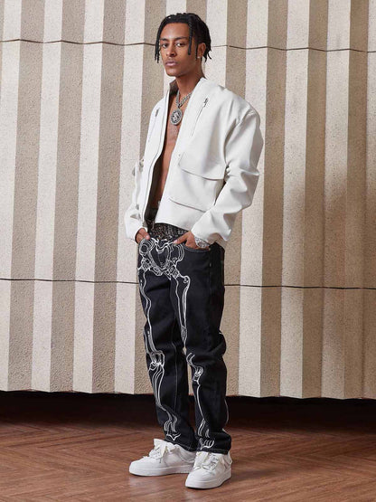 Thesupermade Hip Hop Bones Embroidered Jeans - 1859 