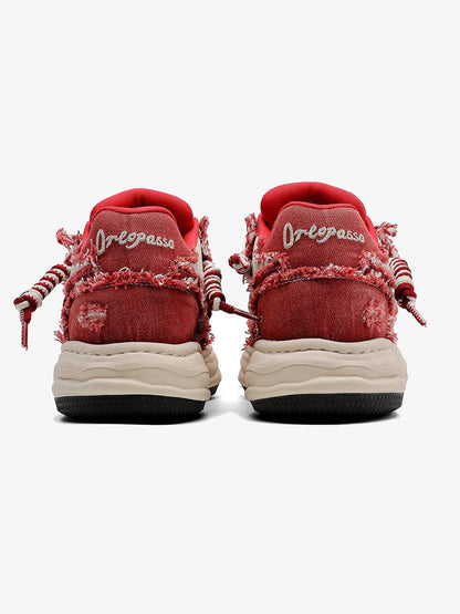 Washed Denim Low-Top Raw Edge Sneakers - 2436 