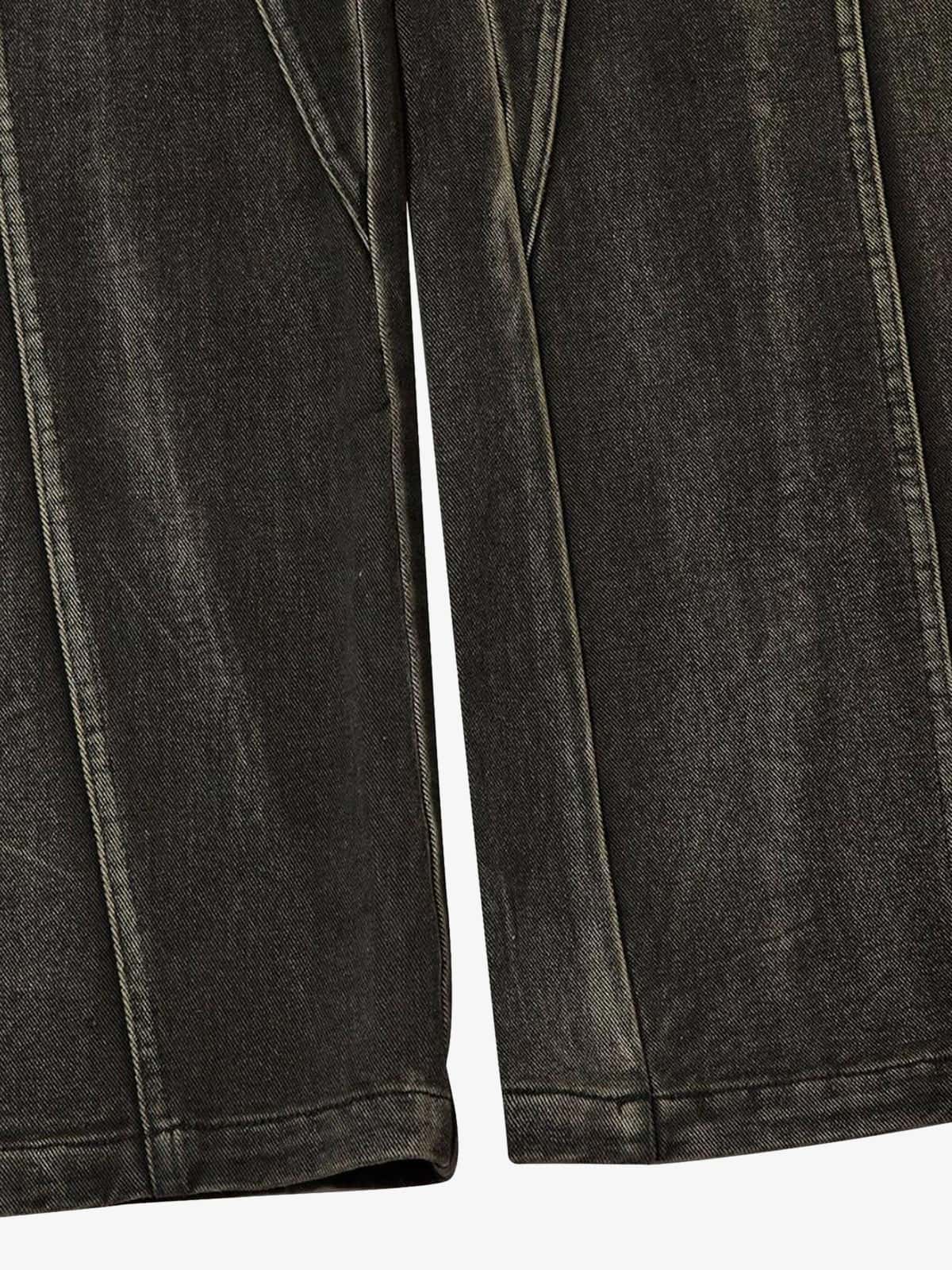 Thesupermade Washed Split Design Hip-Hop Horn Jeans - 2138 