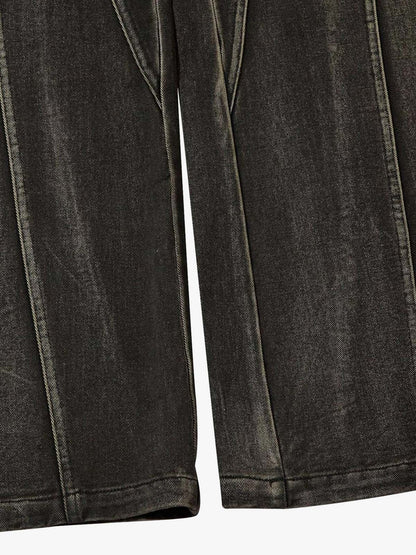 Thesupermade Washed Split Design Hip-Hop Horn Jeans - 2138 