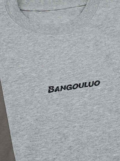 Retro Contrast Color Stitching Embroidered Letter T-shirt 