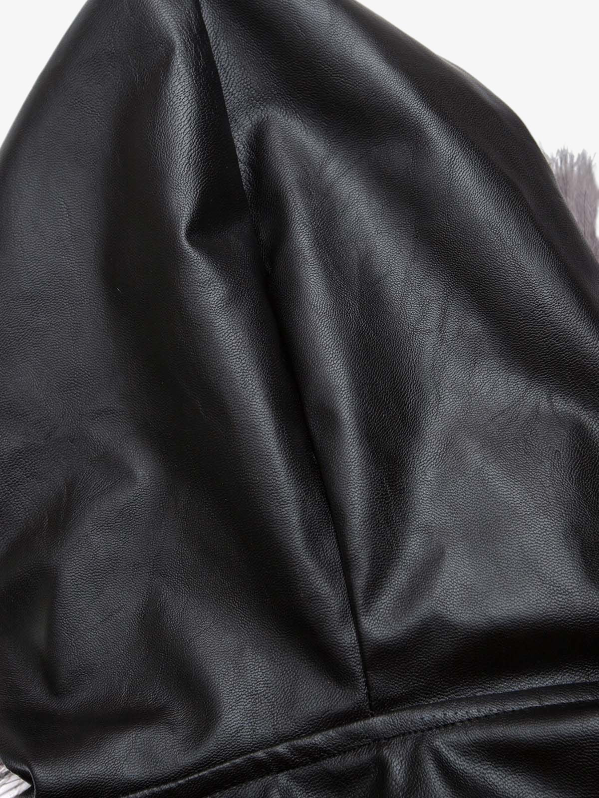 Deconstructed Multi Pocket Fur Hooded PU Leather Jacket 