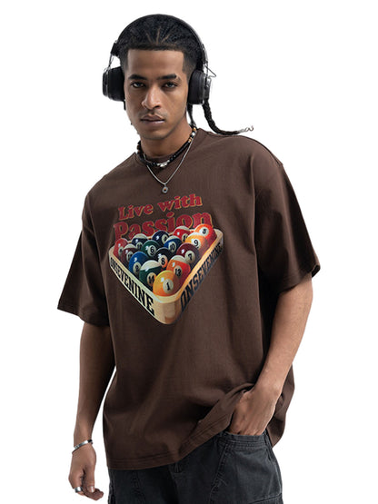 Retro Billiards Letter Print T-Shirt 
