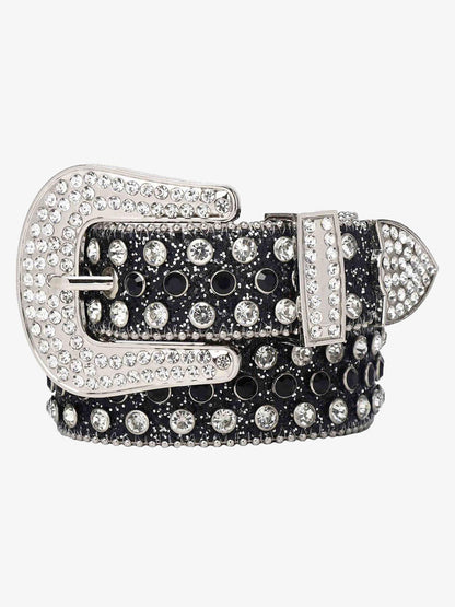Thesupermade Studded Rhinestone Hip Hop Belt - 1691 