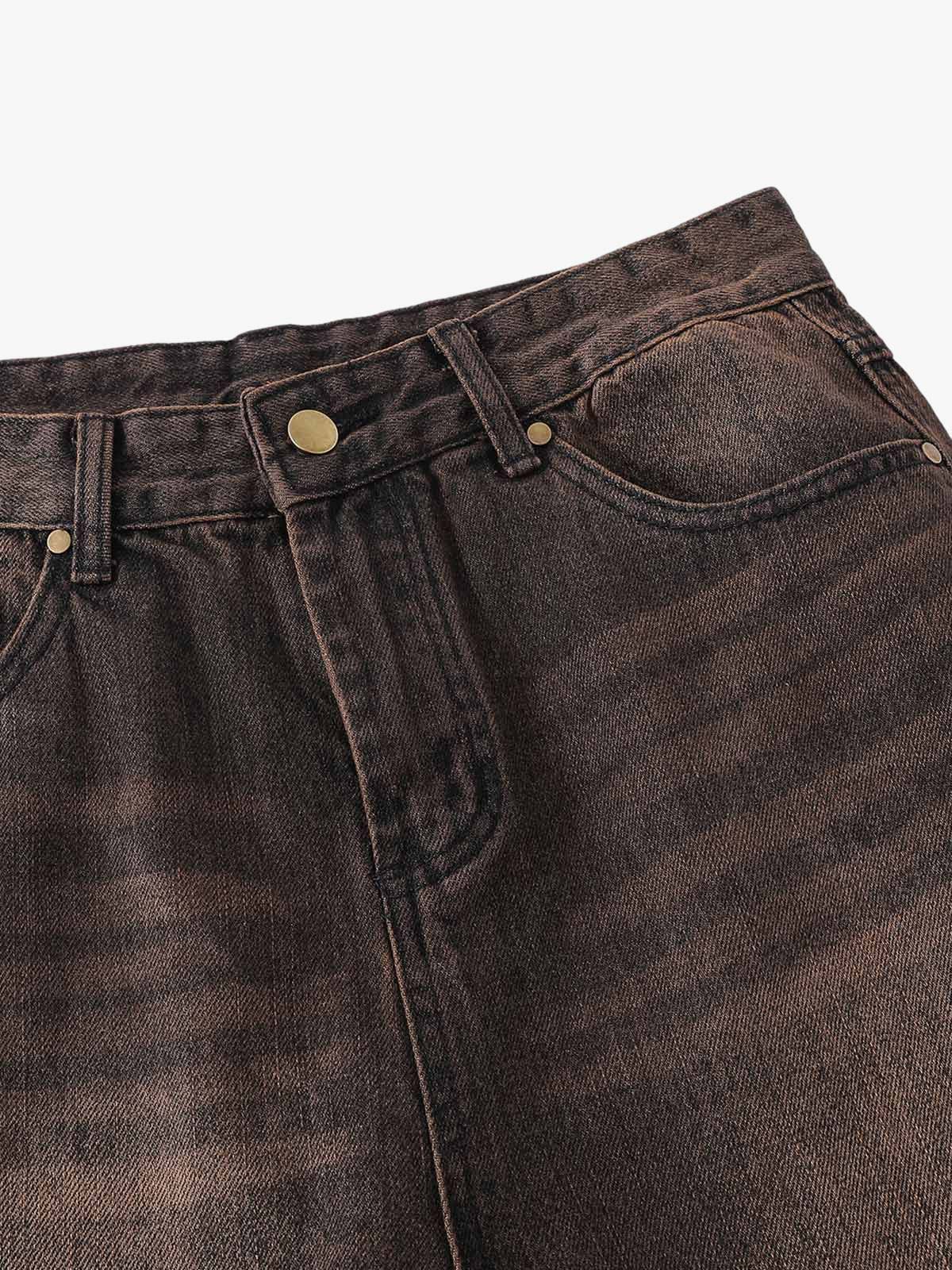 Distressed Washed Denim Cropped Jorts - 2399 