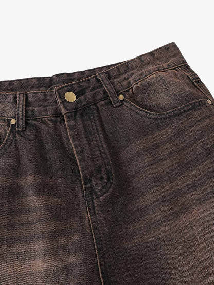 Distressed Washed Denim Cropped Jorts - 2399 