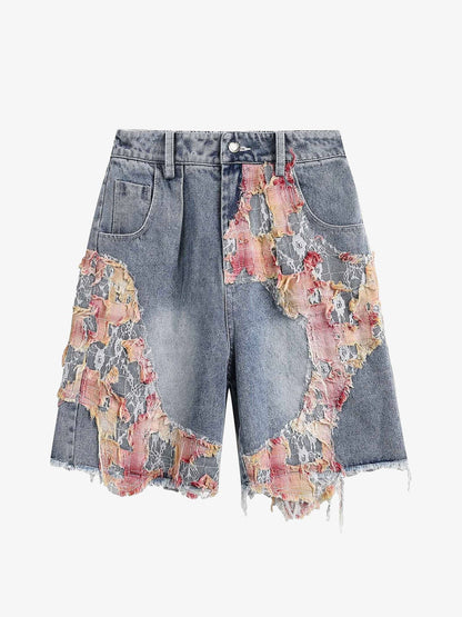 Thesupermade Craftsmanship Ripped Floral Denim Shorts - 2135 
