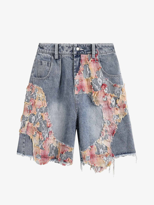 Thesupermade Craftsmanship Ripped Floral Denim Shorts - 2135 