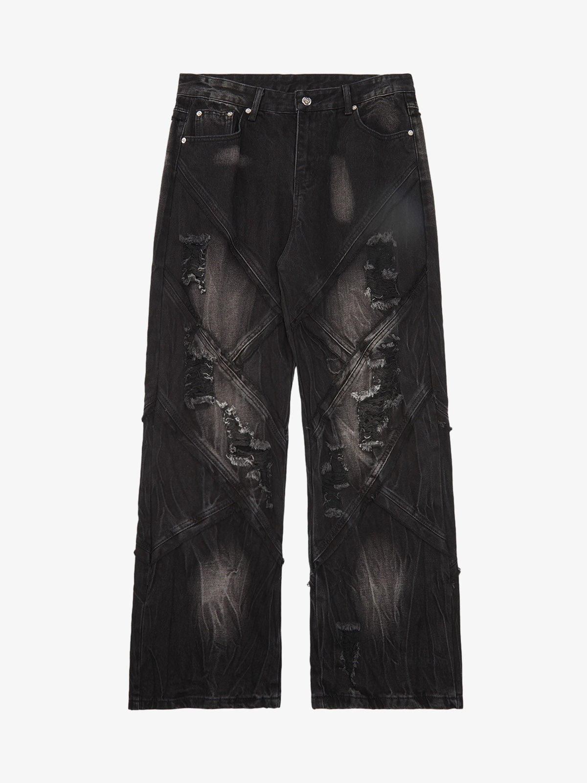 Thesupermade Heavy Washed Ripped Plaid Stitching Hip-Hop Jeans - 2174 