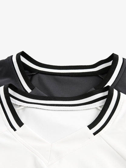 Jersey Contrast Color Stitching Long Sleeve T-shirt 