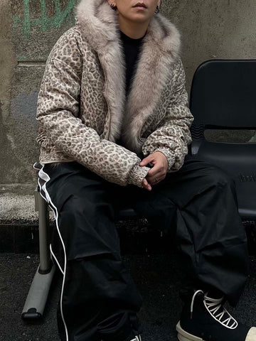 Cheetah Print Mink Fur Hooded Jacket - 2270 