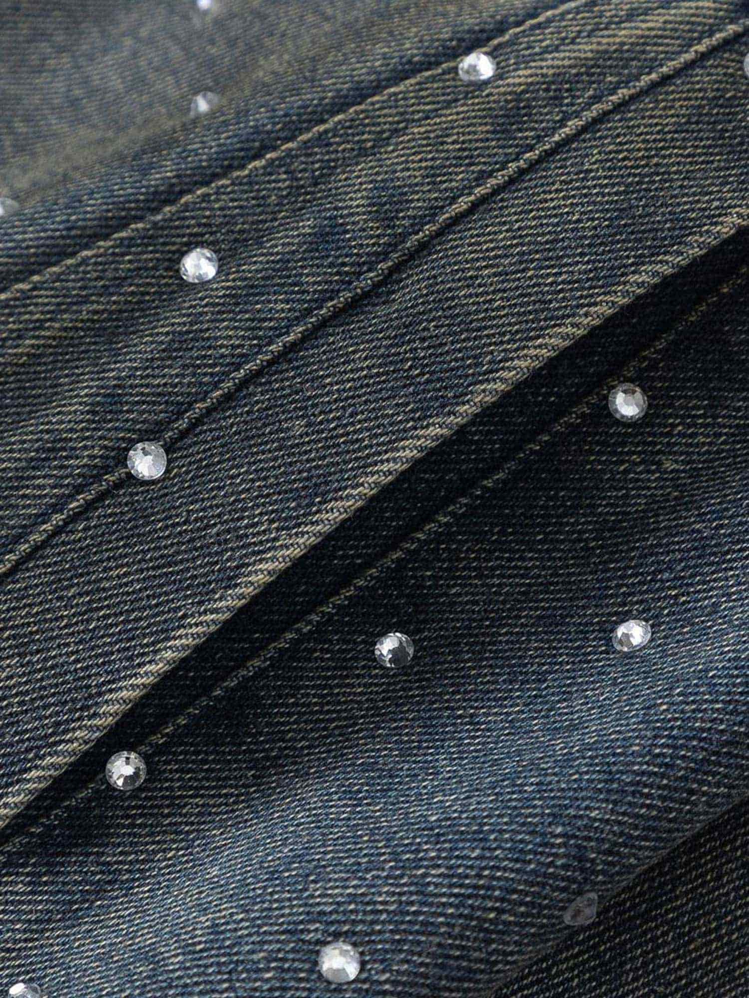 Thesupermade Hip-hop Beaded Washed Denim Jacket - 2264 