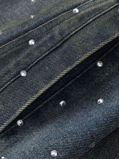 Thesupermade Hip-hop Beaded Washed Denim Jacket - 2264 