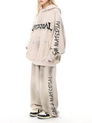 Wasteland Washed Patched Embroidered Hoodie Set 