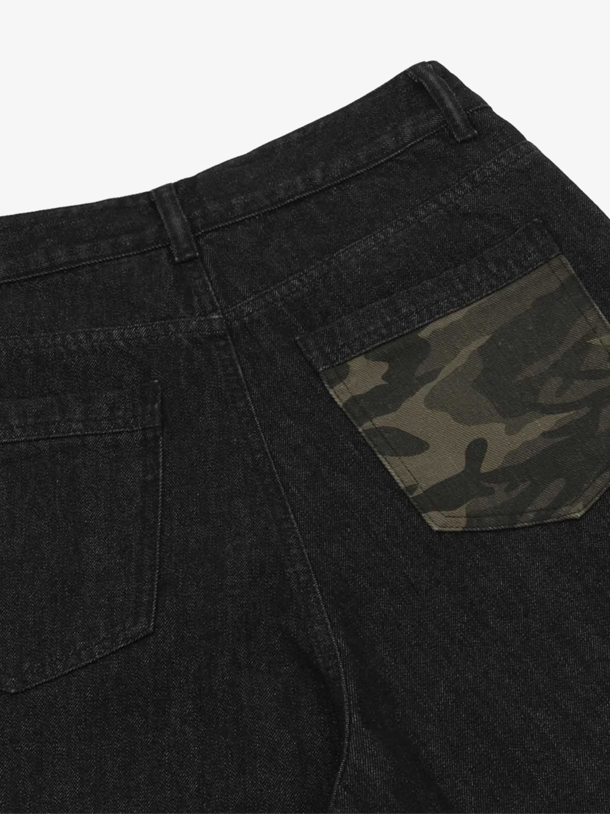 Patchwork Camouflage Ripped Denim Jorts 