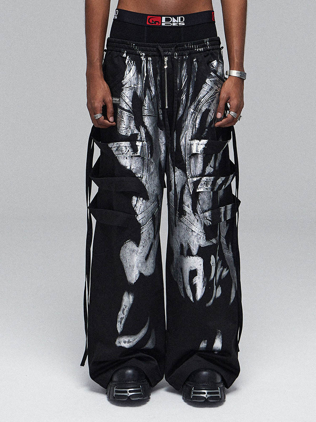 Deconstructed Brushed Silver Ribbon Drawstring Pant - 2177 