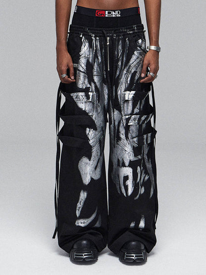 Deconstructed Brushed Silver Ribbon Drawstring Pant - 2177 