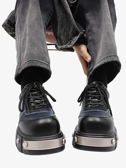 Metal Plate Chunky Leather Shoes 