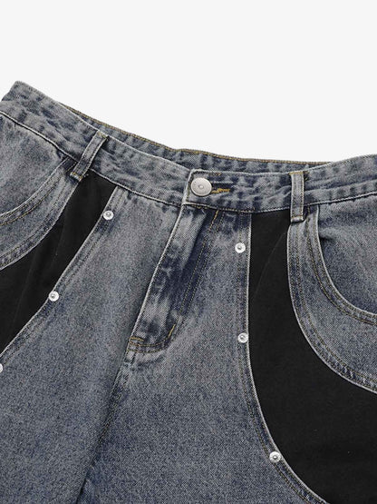 Deconstructed Patchwork Short-Sleeve Cropped Denim Set 