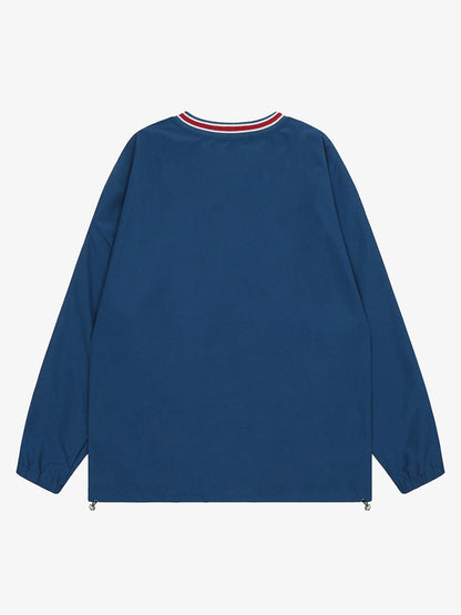 Thesupermade Retro Embroidered Monogrammed V-neck Sweatshirt - 2146 