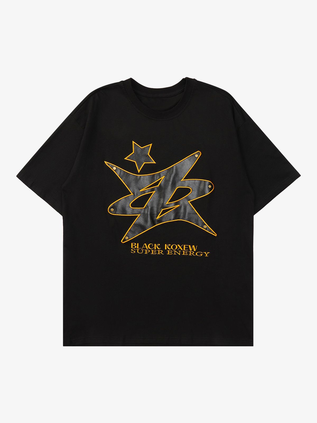 Thesupermade Leather Studded Creative Star Street Rap T-shirt 