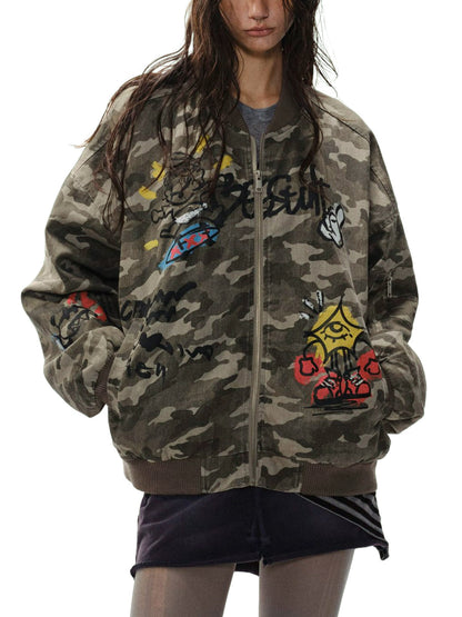 Graffiti Camouflage Baseball Bomber Jacket 