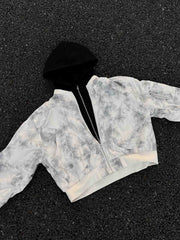 Patchwork Faux Two-Piece Gradient Hooded Bomber Jacket 