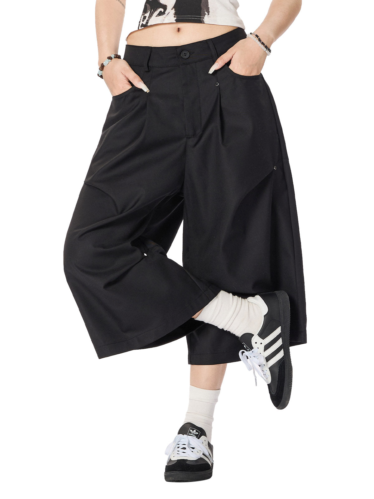Cleanfit High Waist Baggy Cropped Trousers - 2443 
