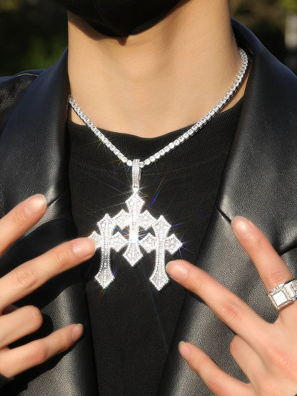 Cross Zircon Pendant Copper Necklace 
