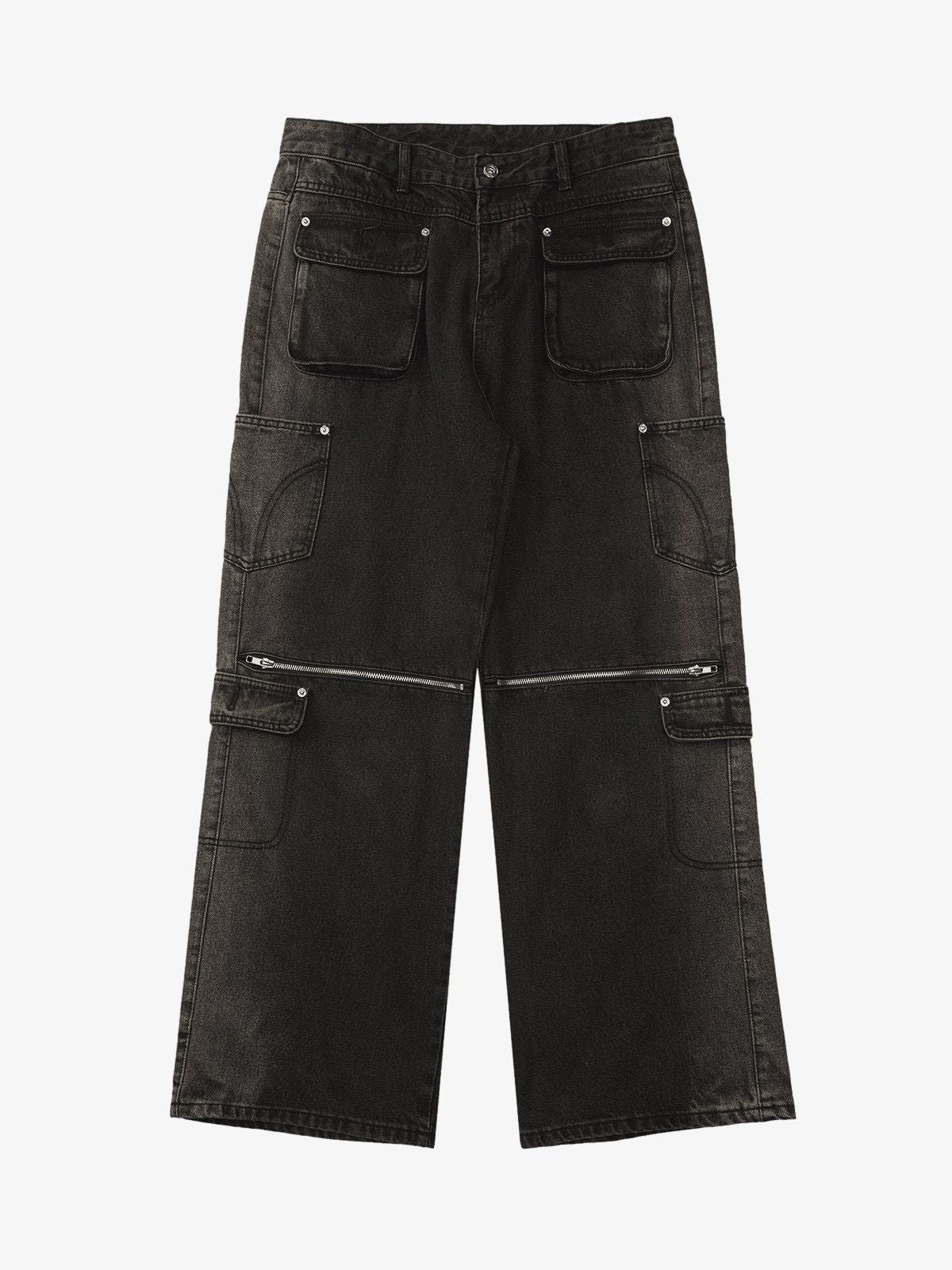 Thesupermade Multi-pocket Zipper Design Washed Hip-Hop Jeans - 2112 