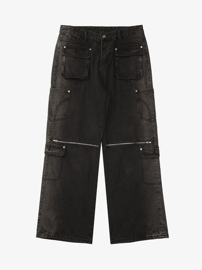 Thesupermade Multi-pocket Zipper Design Washed Hip-Hop Jeans - 2112 