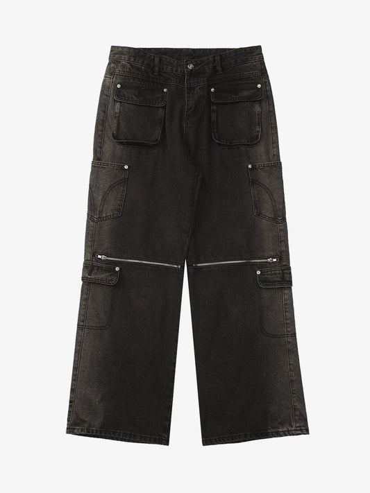 Thesupermade Multi-pocket Zipper Design Washed Hip-Hop Jeans - 2112 