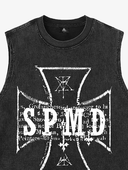 Original Distressed Cross Graphic Vest 