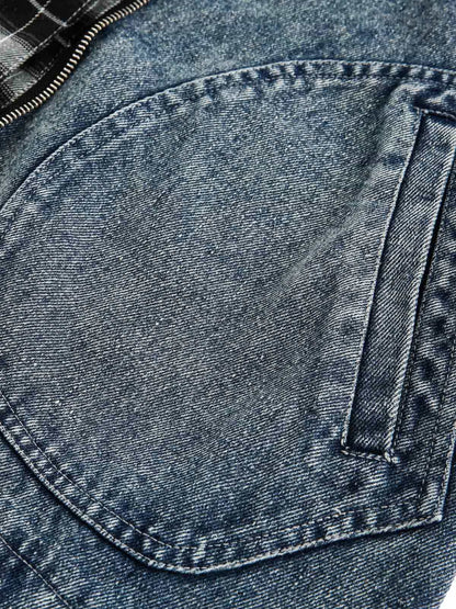 Washed Distressed Patchwork Faux Two-Piece Denim Jacket 