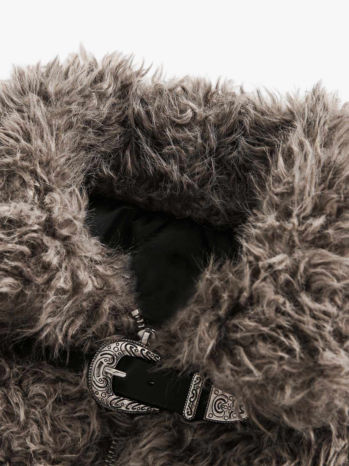 Thesupermade Metal leather button Faux Fur Jacket -2245 