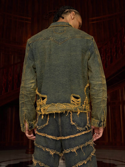 Thesupermade Raw Edge Distressed Denim Jacket 