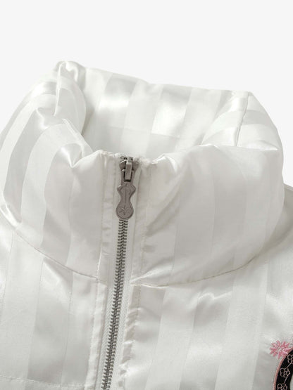 Thesupermade Floral Letter Embroidered Stand Collar Cotton Coat 