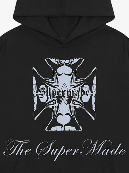 Street Cross Letters Print Hoodie 