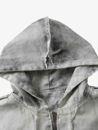 Thesupermade Washed Distressed Fur Hooded Jacket 