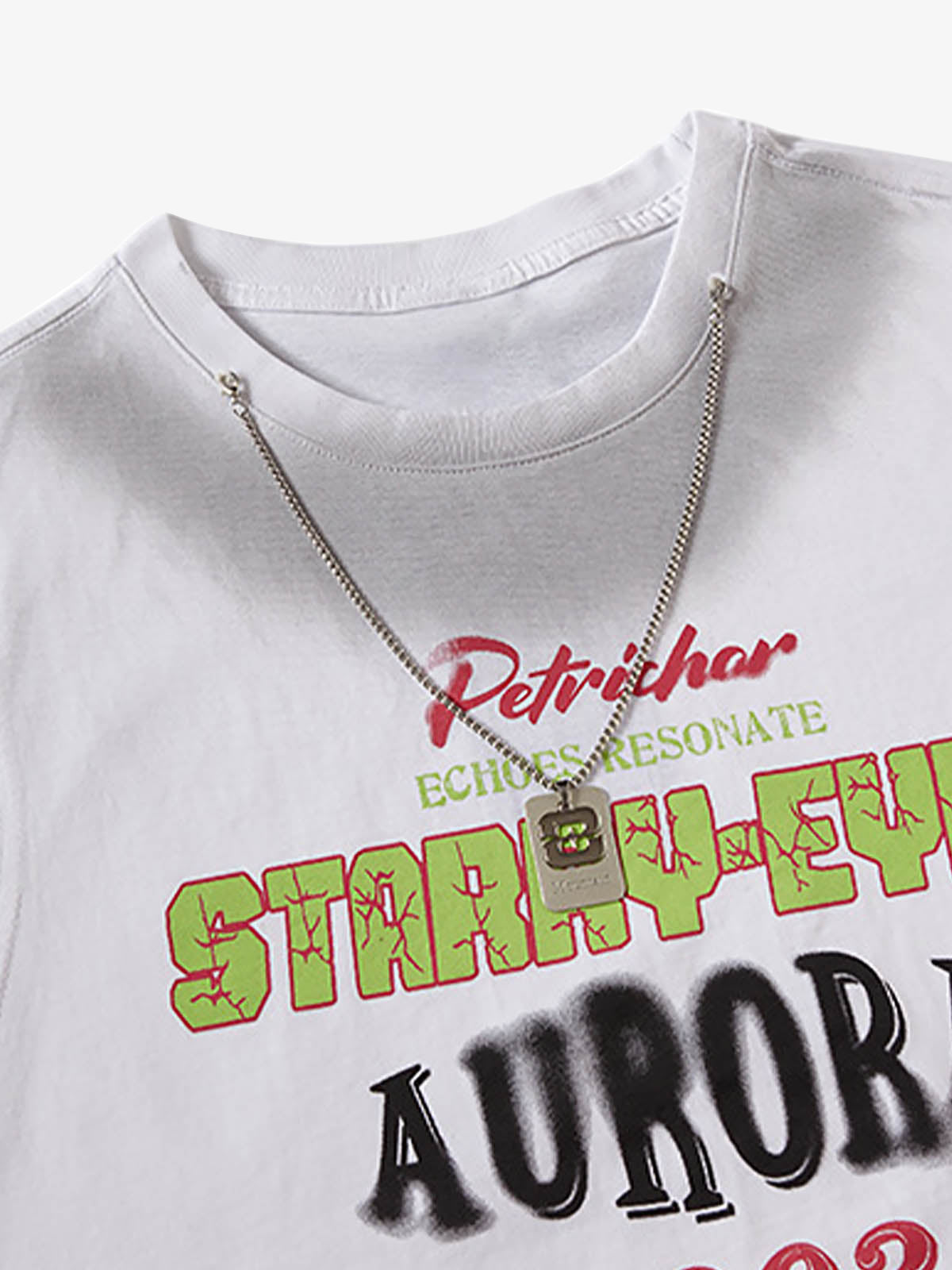 Spray- Painted Letter Print Necklace Vest 