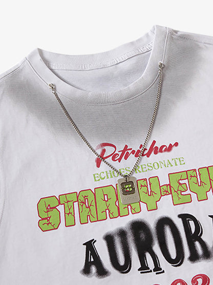 Spray- Painted Letter Print Necklace Vest 