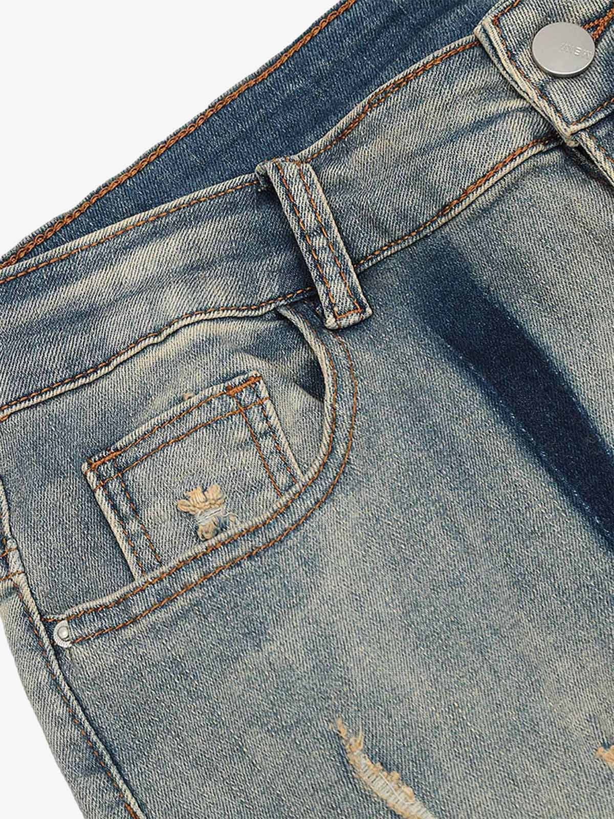 Thesupermade Vintage Washed Split Structure Hip-Hop Jeans 