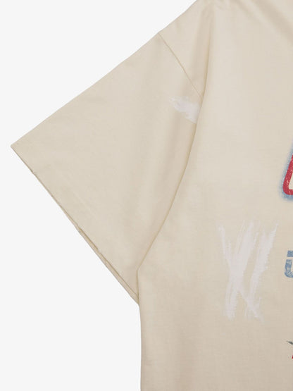 Retro Washed Contrast Color Broken Letters T-shirt 