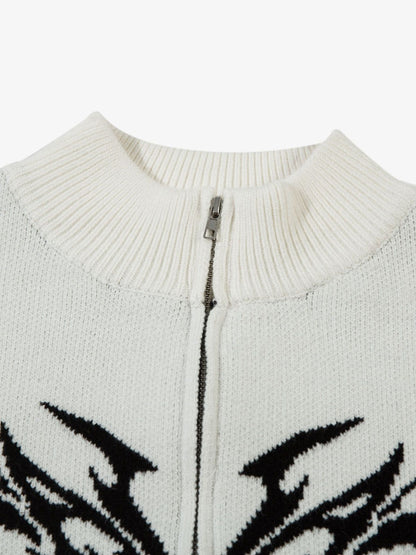 Thesupermade Flame Faux Mink Fur Zip Up Mock Neck Sweater 