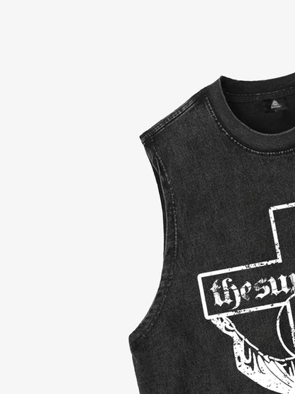Distressed Cross Graphic Vest 