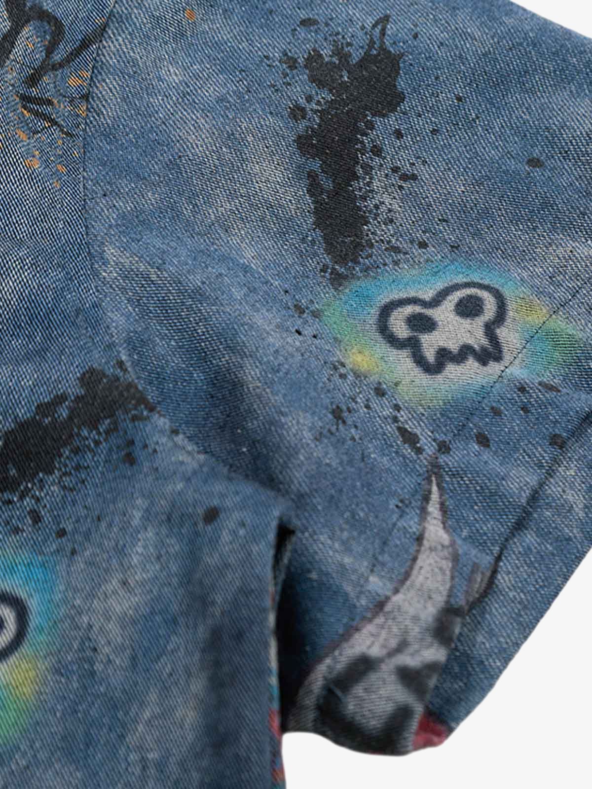 Tie-Dye Denim Graffiti Polo T-Shirt 