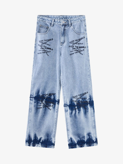 Niche Design Letter Embroidered Tie-dye Gradient Jeans 